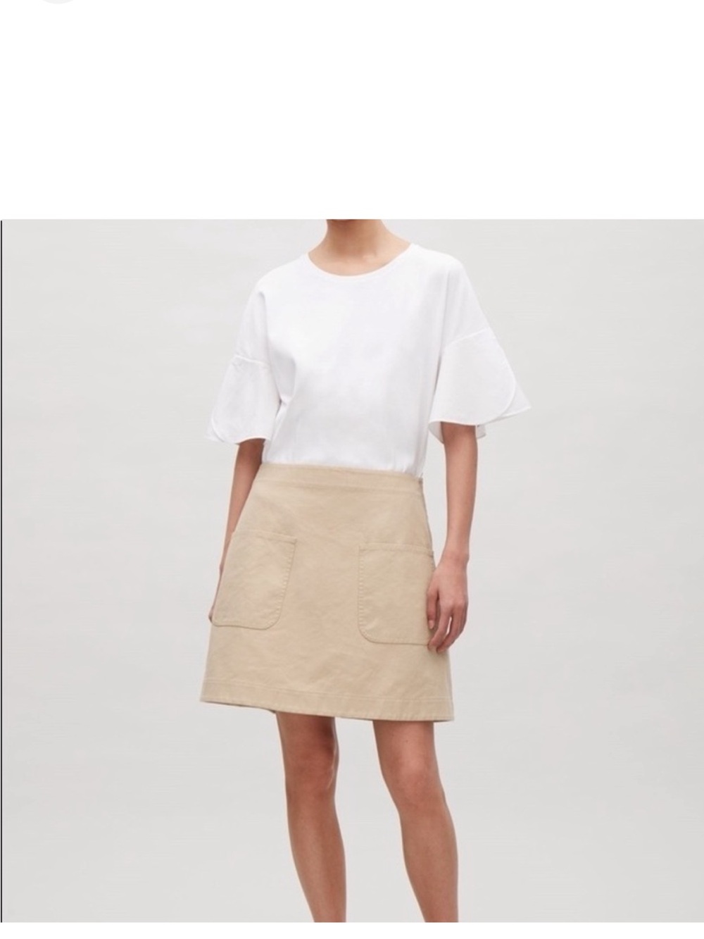 COS Classic Beige Khaki Tan A-Line Short Mini Skirt 100% Cotton Size Small EU 36